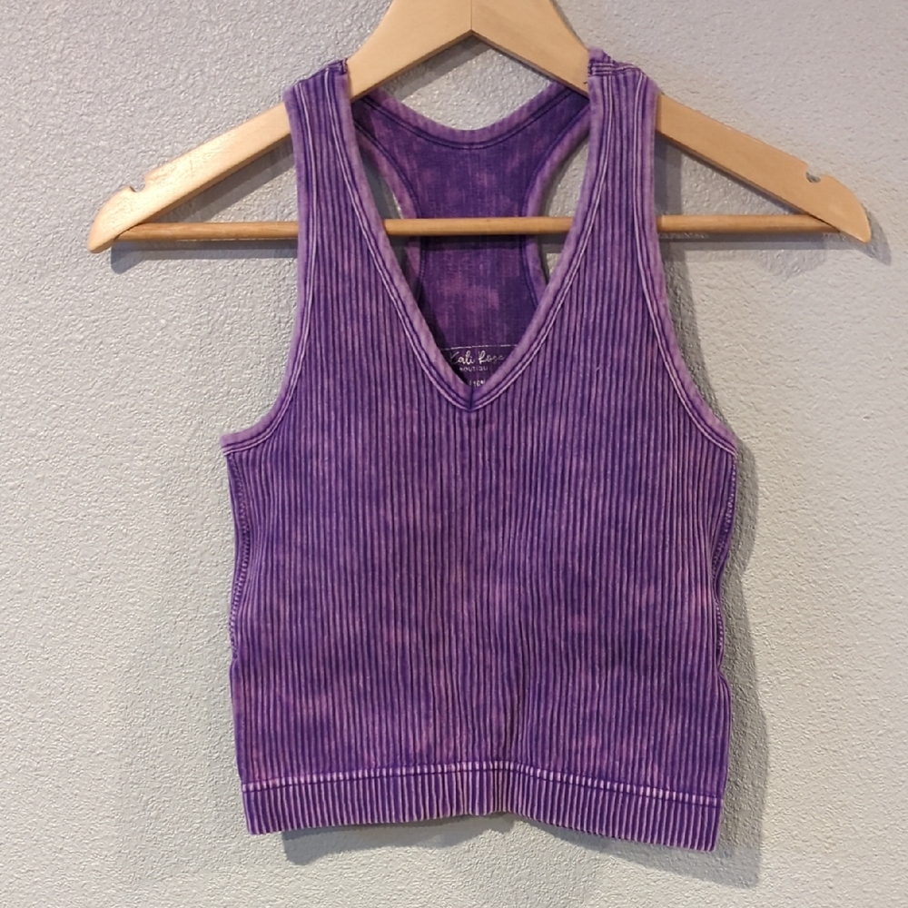 Kali Rose Purple Ribbed V-Neck Racerback Tank Size L